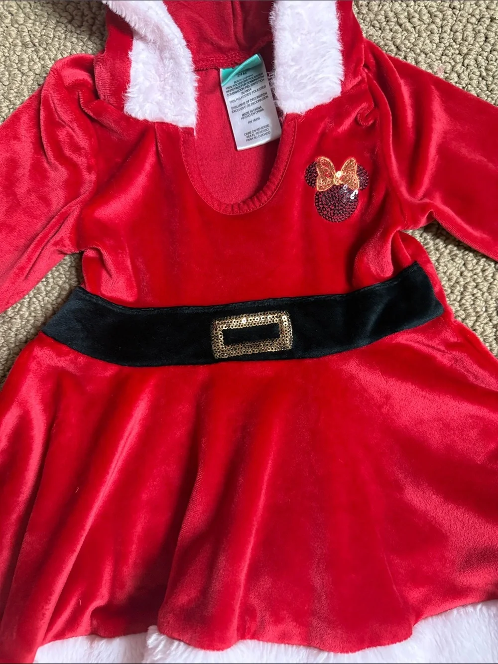 Disney Red Hooded Velvet Santa Dress with White Faux-Fur Trim